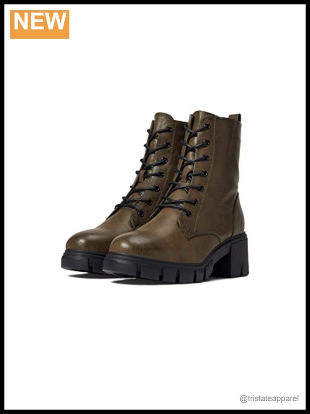 Mid-Calf Combat Boots Chunky Sole Lace-Up Side-Zip Synthetic Leather